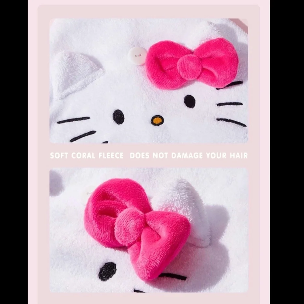 Hello Kitty Womens Girls Hair Drying Towel Pink Bow - Picture 4 of 5